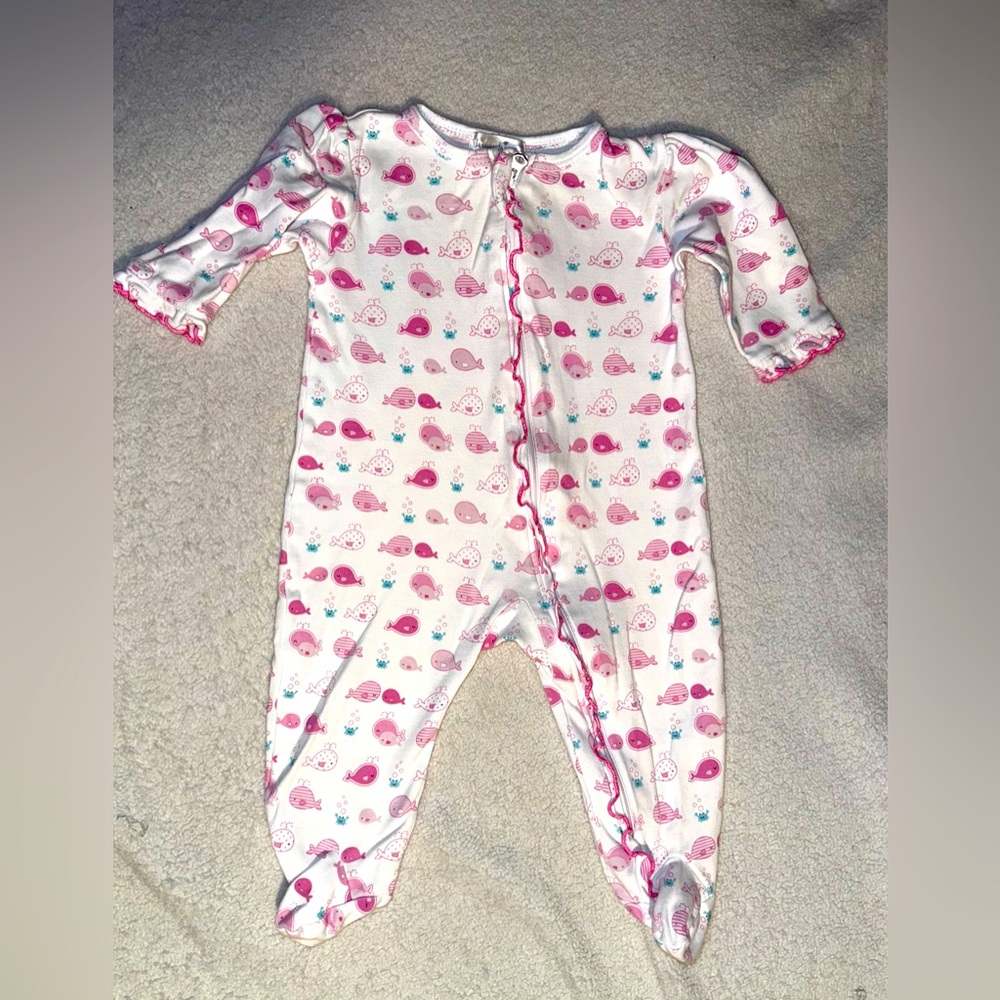 Kissy Kissy baby girls Whale Watch print footie, size 3-6 months